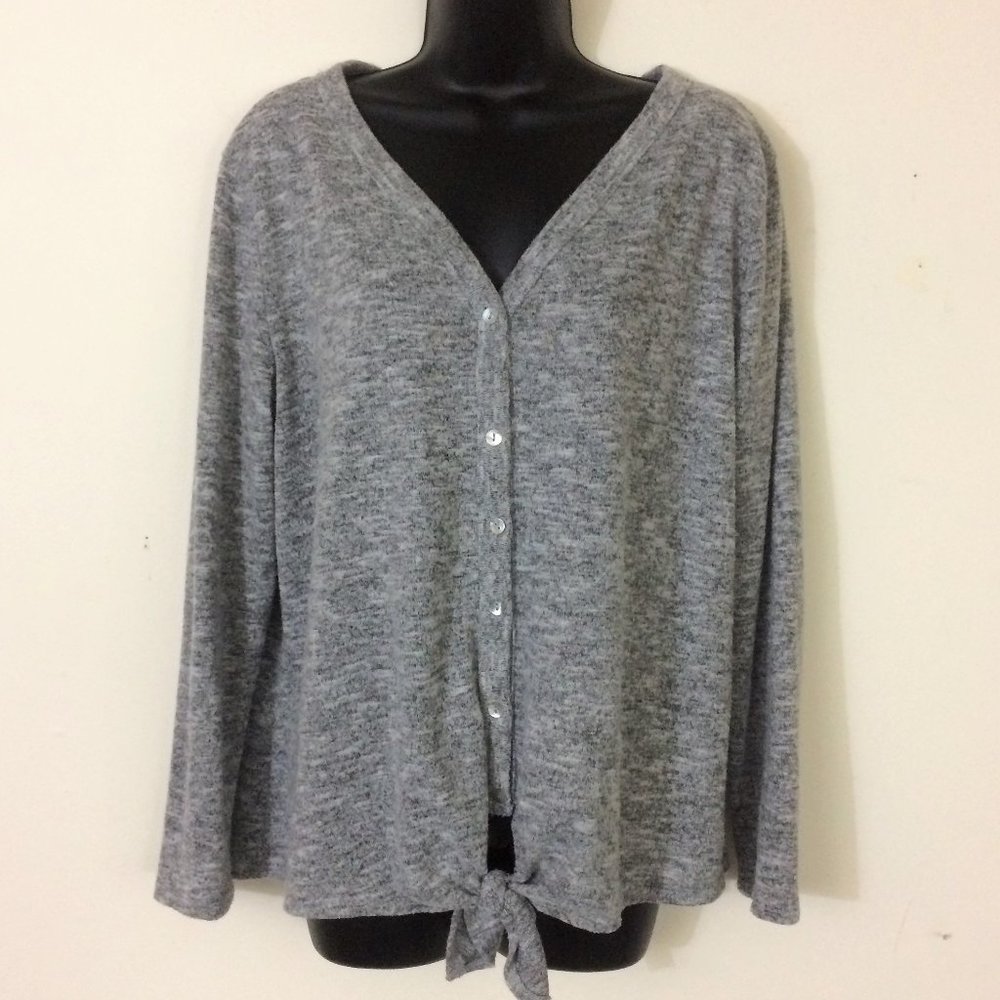 Kim & Cami Gray Tie Front Cardigan Top L